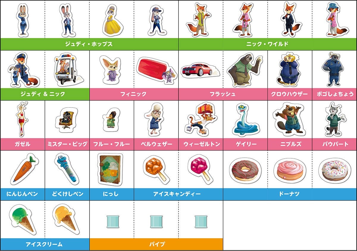 『ズートピア おでかけマグネットブック』マグネット一覧