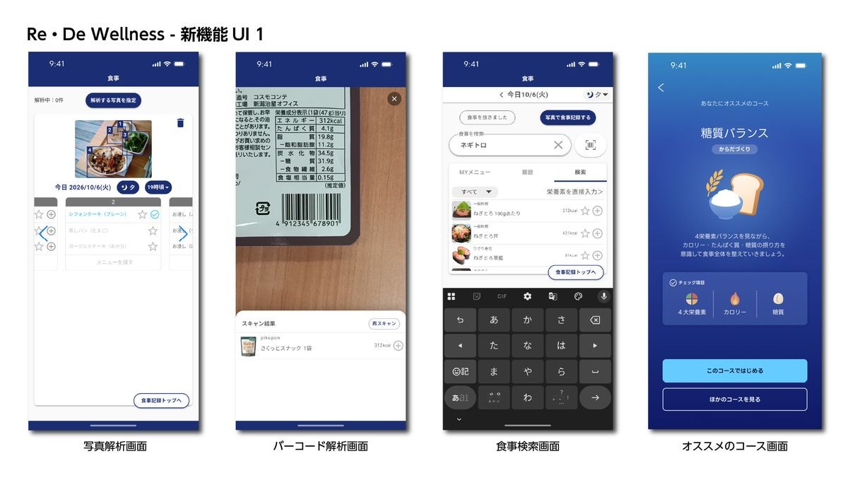 Re・De Wellness の食事記録機能の画面