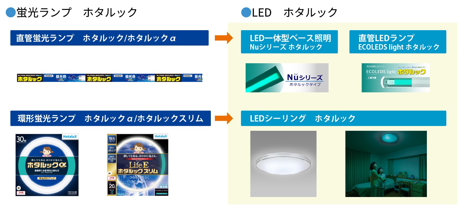 ホタルックの価値をLEDへ継承する製品展開図