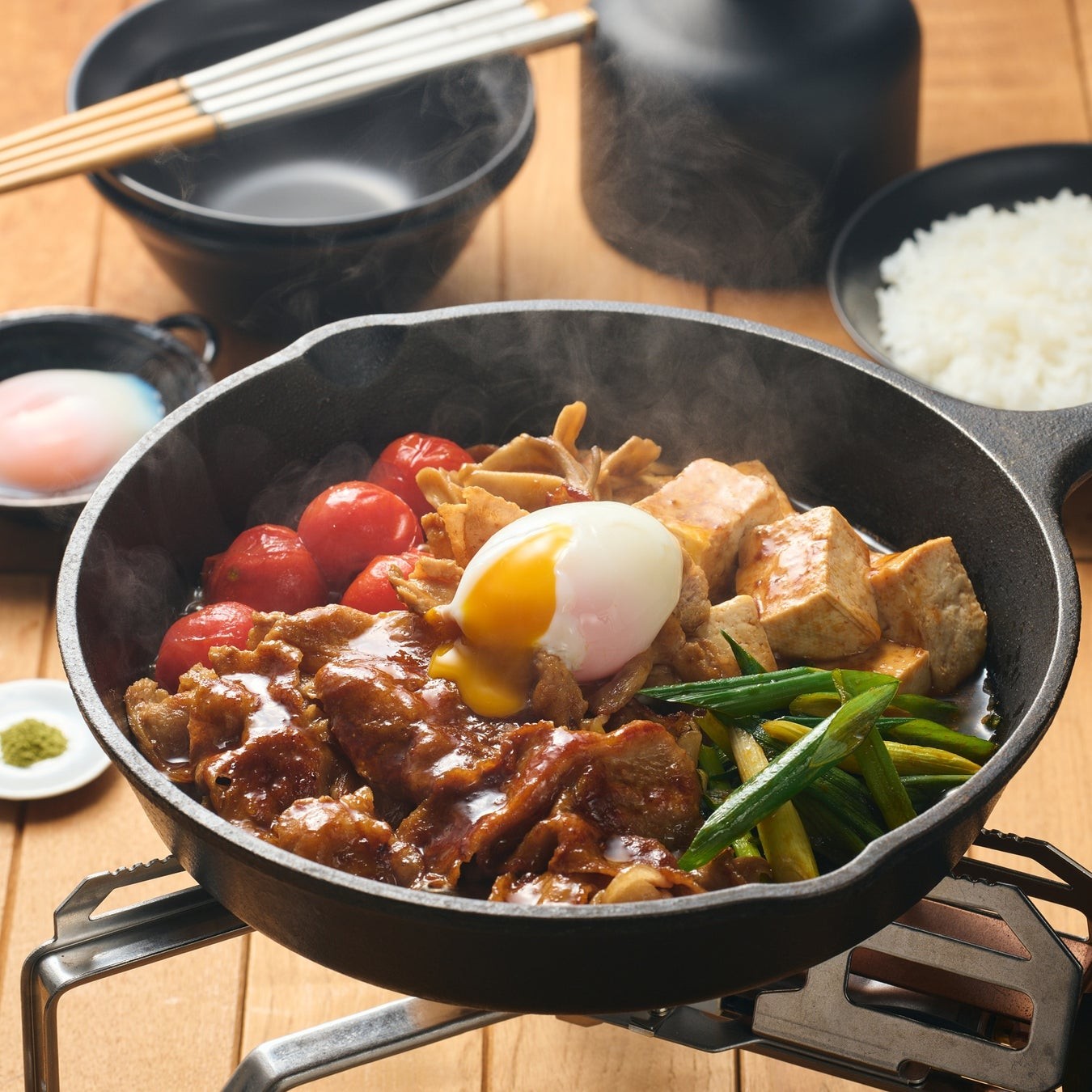 [Kit]〆は雑炊！トマトのとろっと温玉豚すきの盛り付け