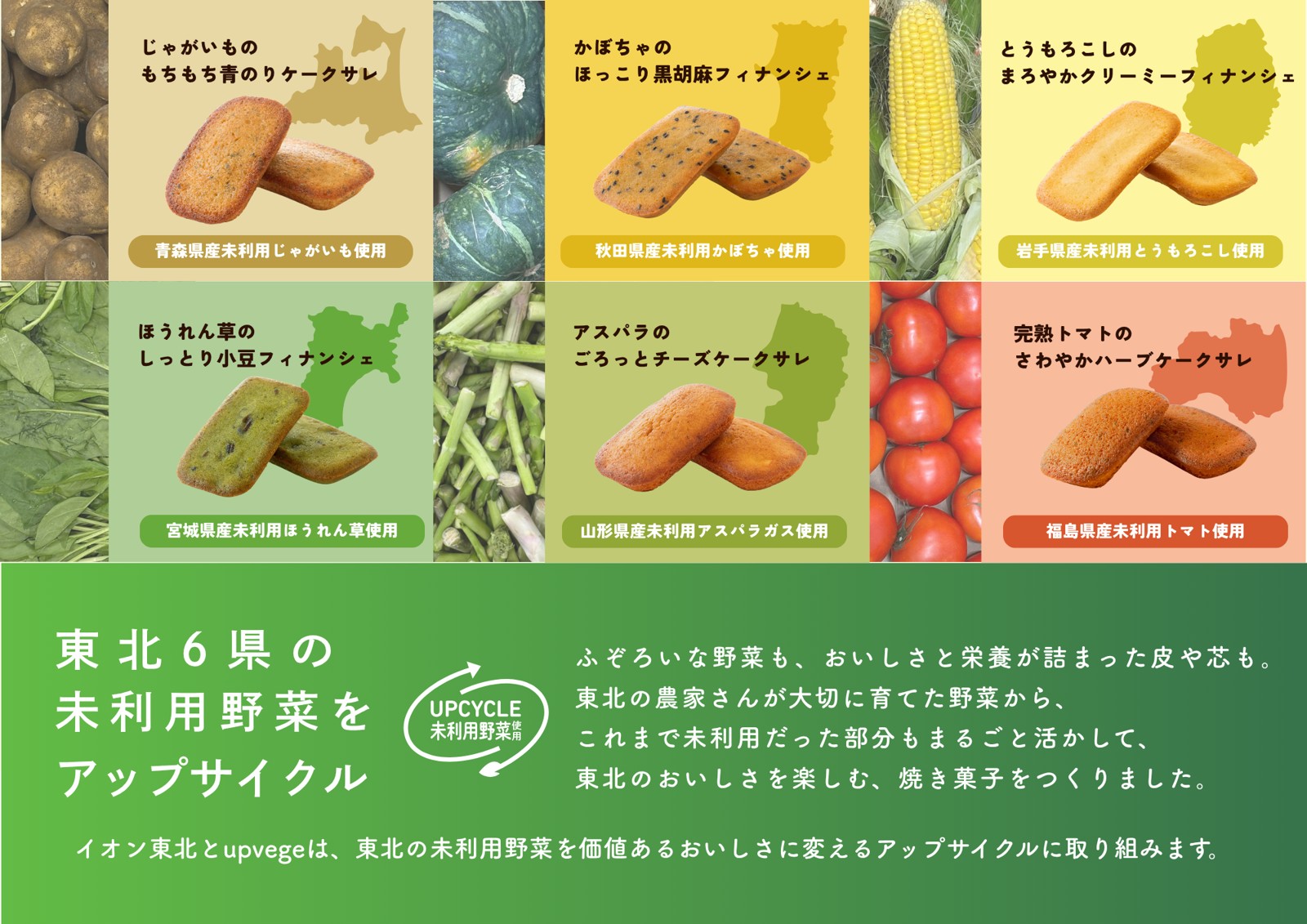 東北6県の未利用野菜を使った焼き菓子6品