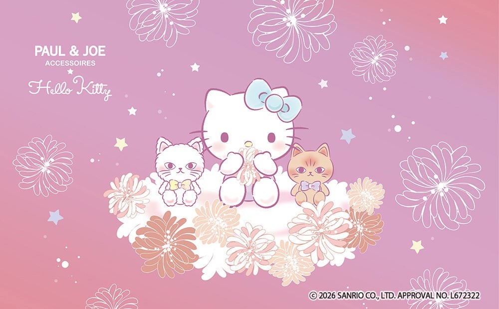 ハローキティと2匹の猫のコラボレーションイラスト