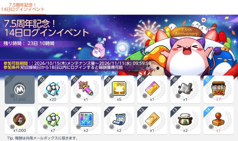 7.5周年!14日ログインイベント