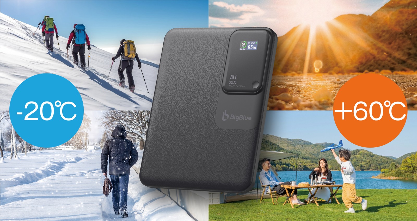 -20℃～＋60℃対応を示すBigBlue 全固体モバイルバッテリー15000