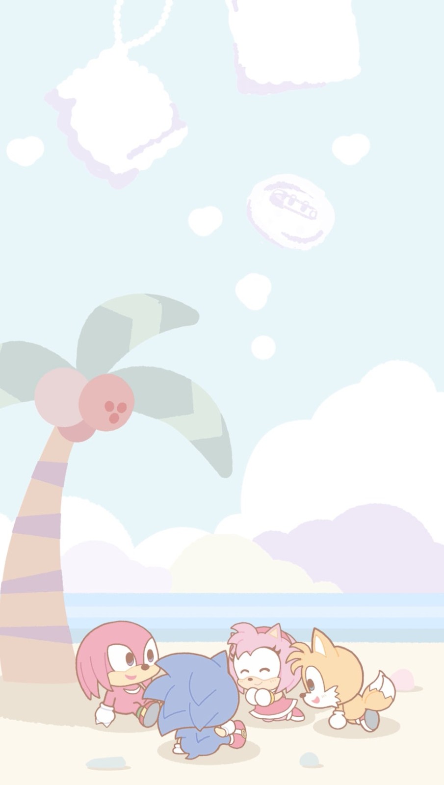 海辺に集まるソニックたちのイラスト