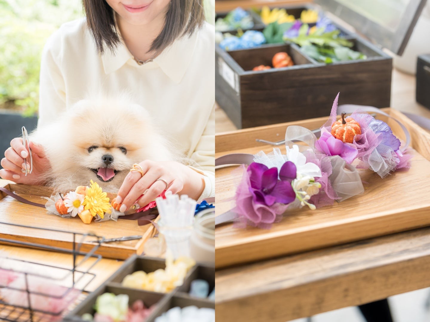 ふわふわフローラルリボンの手作りと完成品