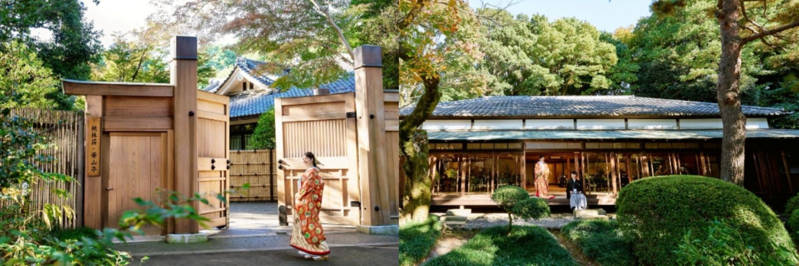 桃林荘の門と庭園に面した日本家屋