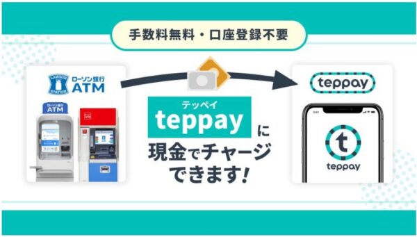 ローソン銀行ATMからteppayへ現金でチャージできる案内