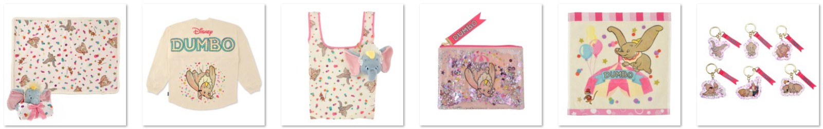 DISNEY DUMBO 85TH ANNIVERSARYのブランケット、長袖Tシャツ、エコバッグ、ポーチ、ミニタオル、シークレットキーチェーン