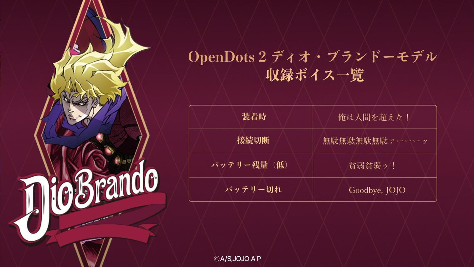 ディオモデルの収録ボイス一覧