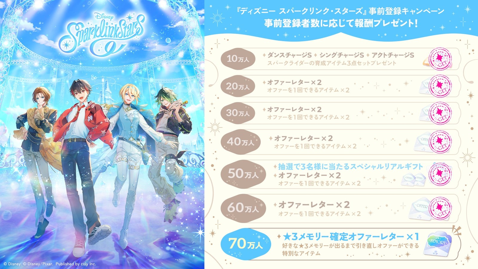 『ディズニー スパークリンク・スターズ』事前登録キャンペーン報酬一覧