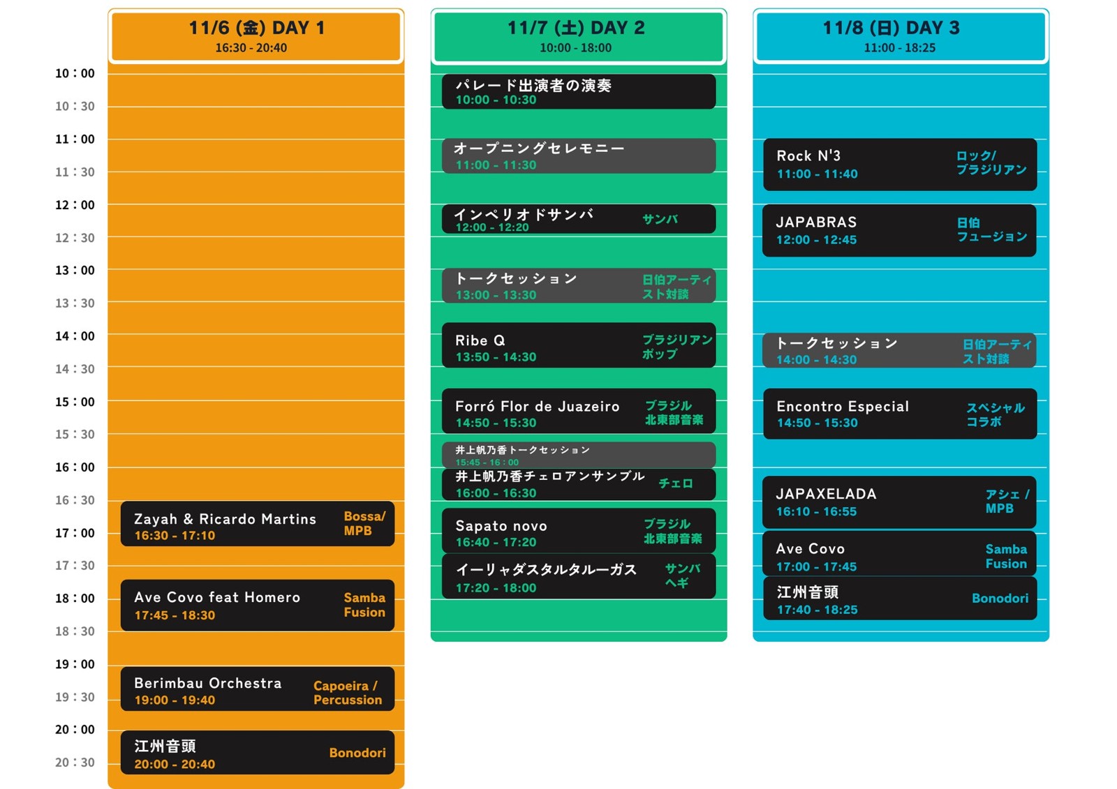 MATSURI CROSSING Kyoto × Brasil 3日間のタイムテーブル