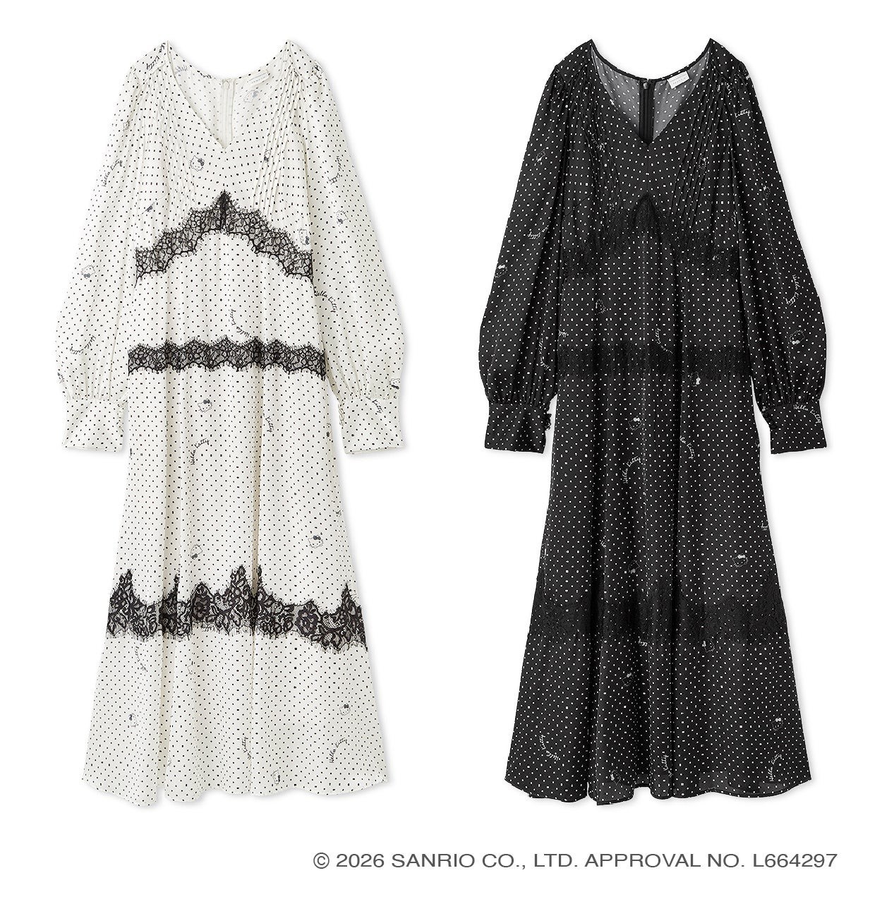 ハローキティ ドットプリントレースコンビワンピース WHT/BLK