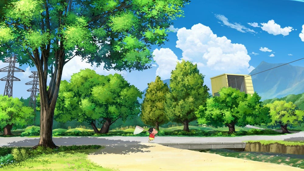 『オラと博士の夏休み』虫取り網を持つしんちゃん