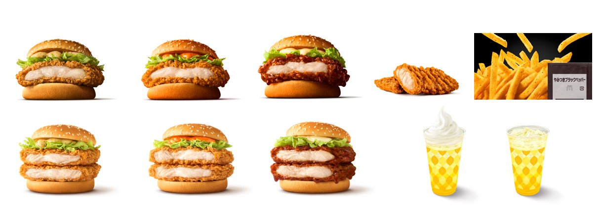 新レギュラーチキンと夜マックの倍バーガー、期間限定ポテトとレモネードの商品一覧